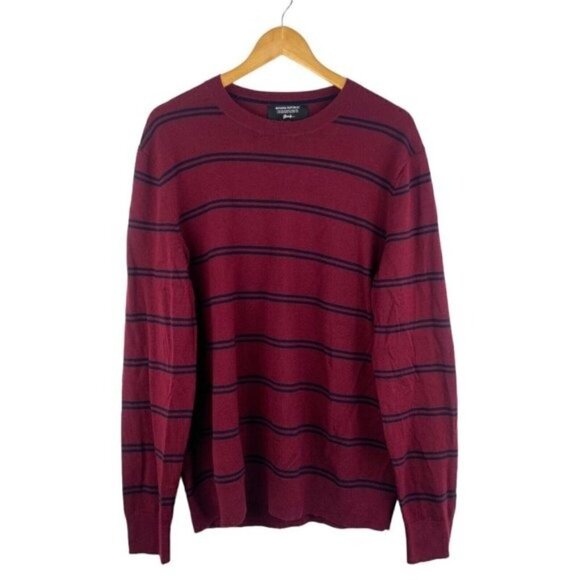 Banana Republic Italian Merino Baruffa Stripe Crimson Pullover Sweater US L - Picture 1 of 7